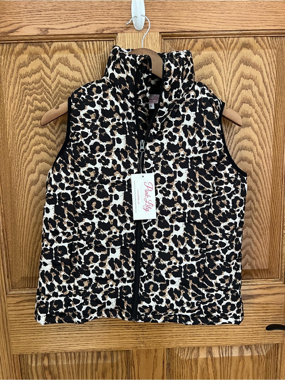 Pink Lily Leopard Print Puffer Vest - Black & Brown